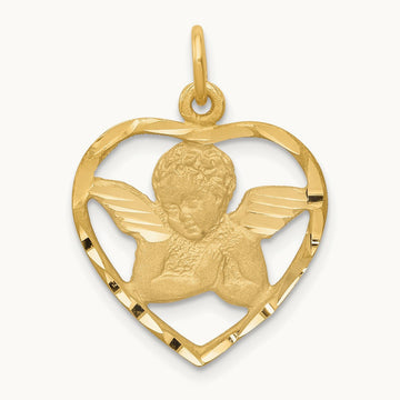 Angel in Heart Charm — 14K Yellow Gold