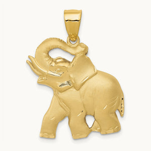 Solid Satin Diamond-cut Open-Backed Elephant Pendant, 14K