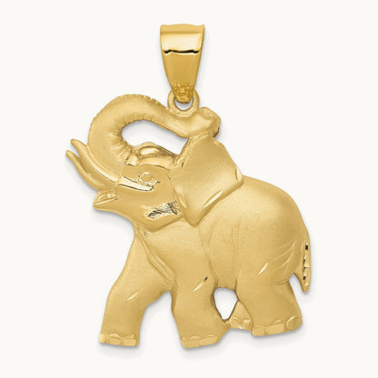 Solid Satin Diamond-cut Open-Backed Elephant Pendant, 14K