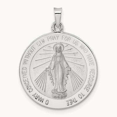 Polished Miraculous Solid Medal Pendant, 14K White Gold