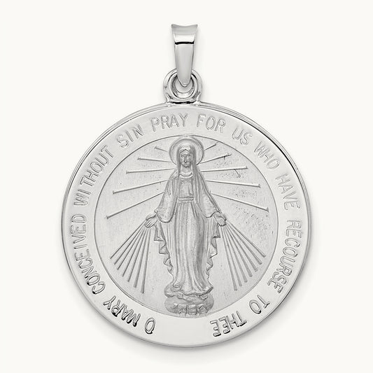 Polished Miraculous Solid Medal Pendant, 14K White Gold
