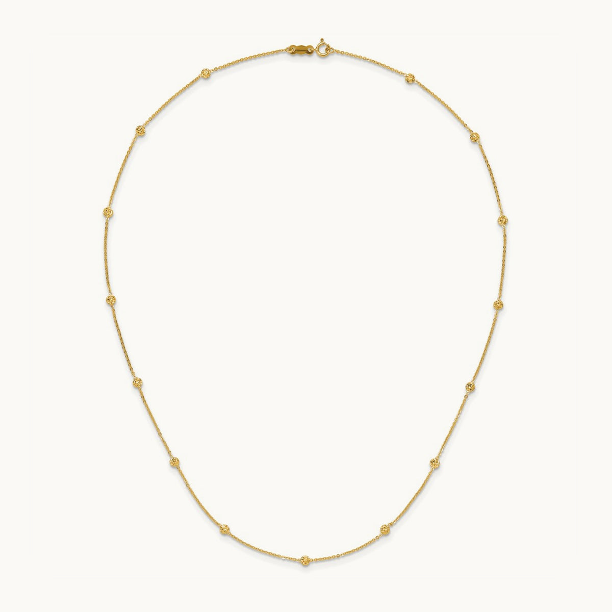 Polished Diamond-cut Tiny Puffed Circles 15-Station Necklace, 14K
