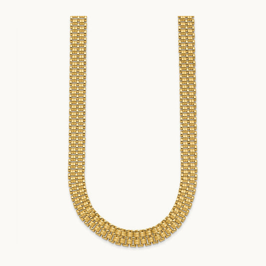 Brushed and Polished Basket Weave Pattern 17in Necklace, 14K