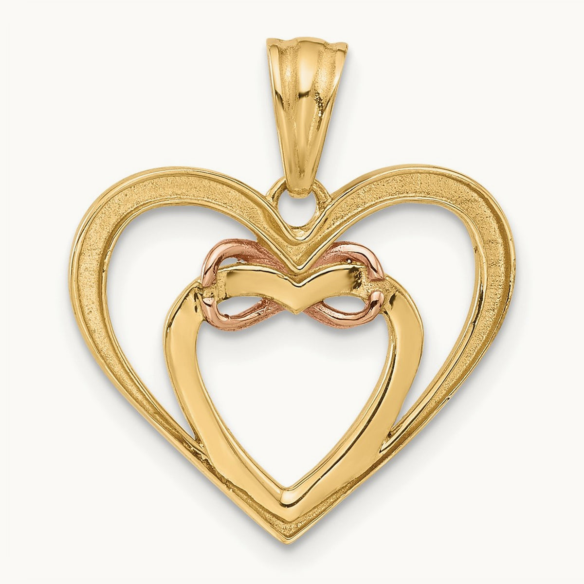 Diamond-cut Infinity Hearts Pendant, 14K Two-tone with White Rhodium