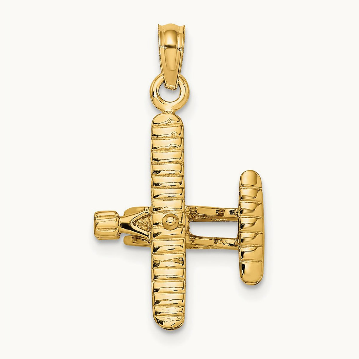 3-D Bi-Plane with Ribbed Wings Charm, 14K