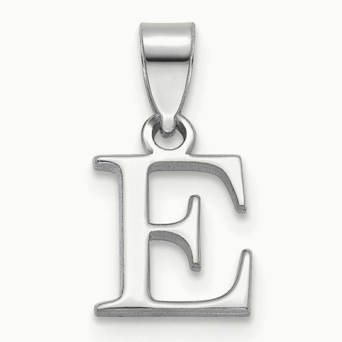 Polished Block Initial Pendant — 14K White Gold, E