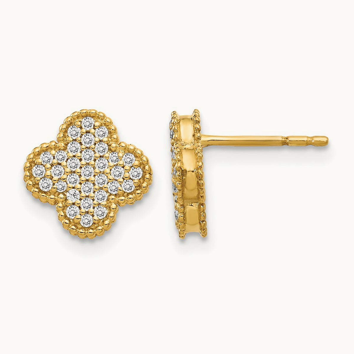 Diamond Quatrefoil Post Earrings — 14K Yellow Gold