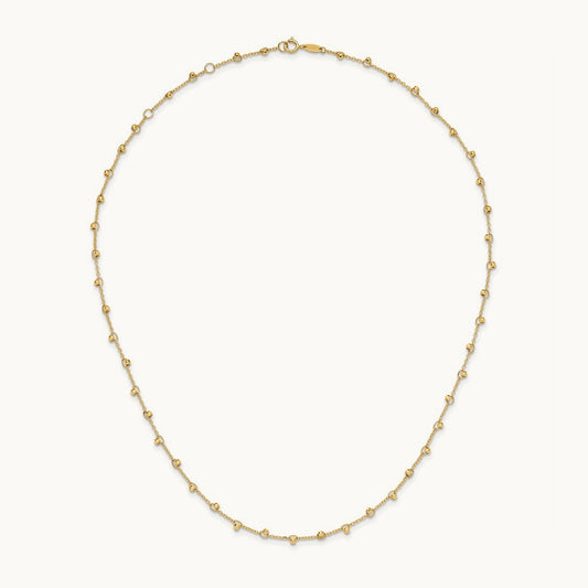 Polished and Diamond-cut Beaded 16in Plus 2in ext. Necklace, 14K