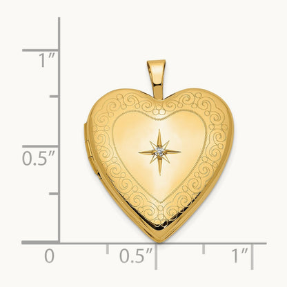 Diamond Side Swirl Edge Heart Locket, 20mm, 14K