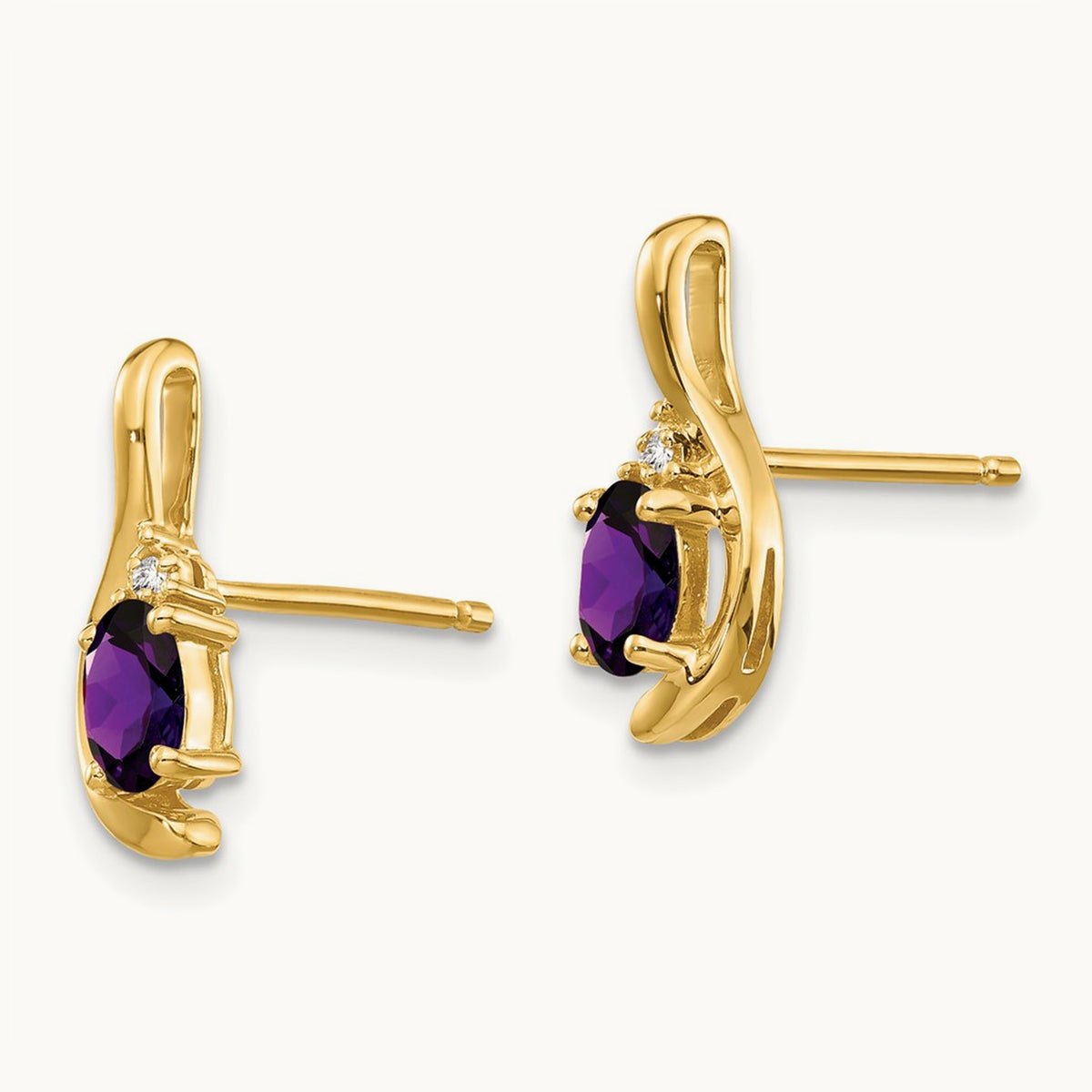 Amethyst and Diamond Post Earrings — 14K Yellow Gold
