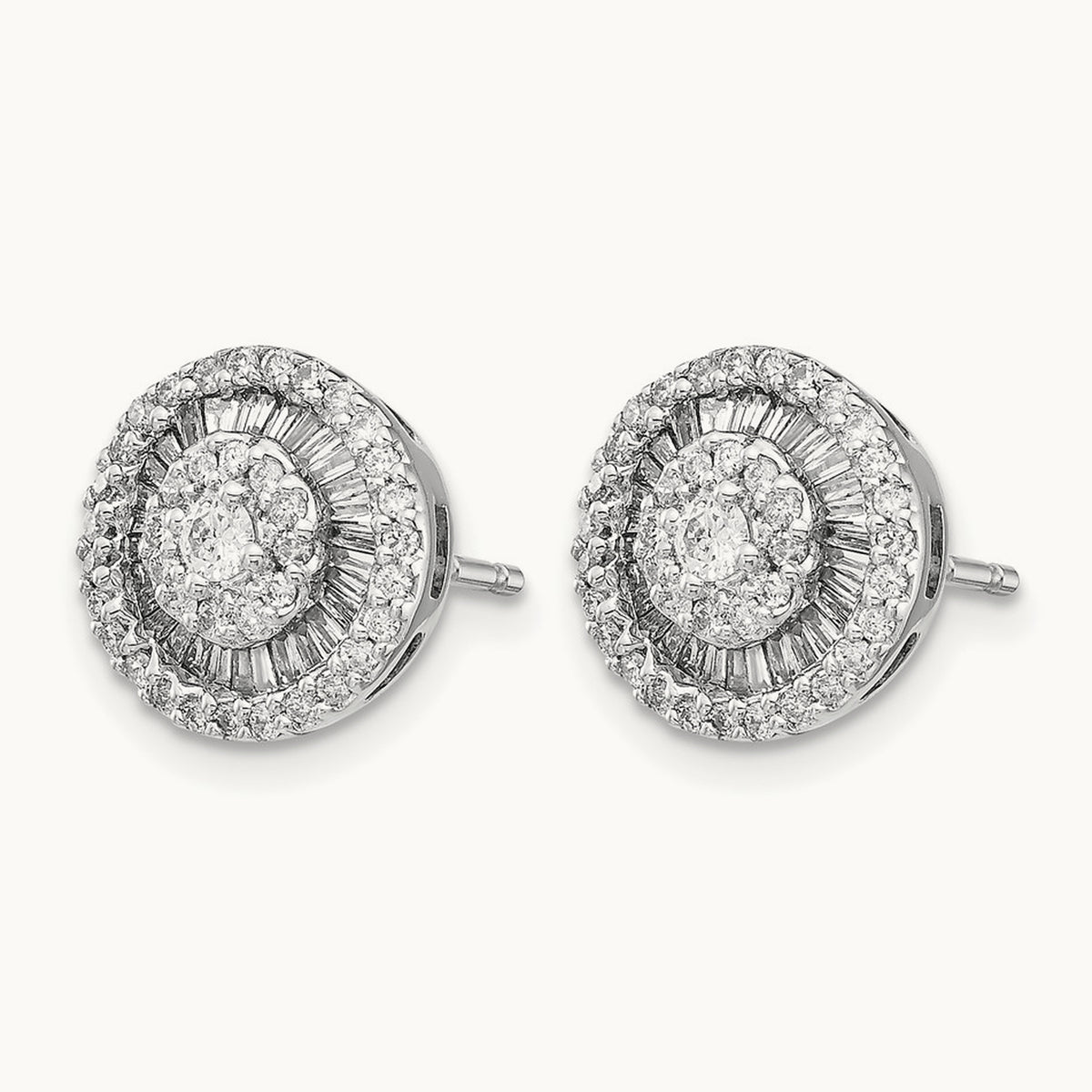 Diamond Cluster Post Earrings, 14K White Gold