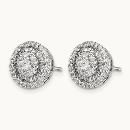 Diamond Cluster Post Earrings, 14K White Gold