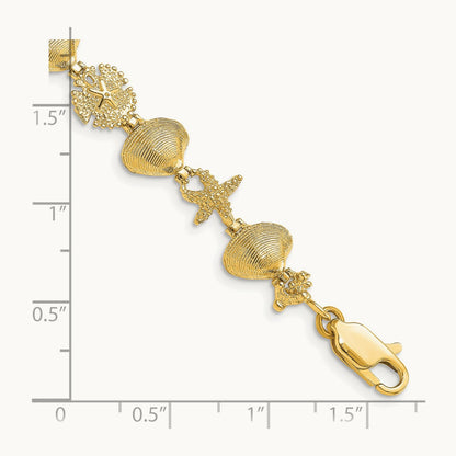 Sand Dolloar, Clam, Starfish Bracelet, 14K