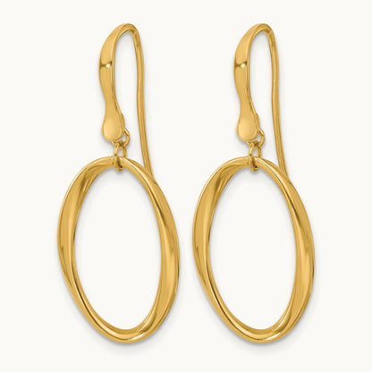 Polished Oval Shepherd Hook Dangle Earrings, 14K — Leslie's