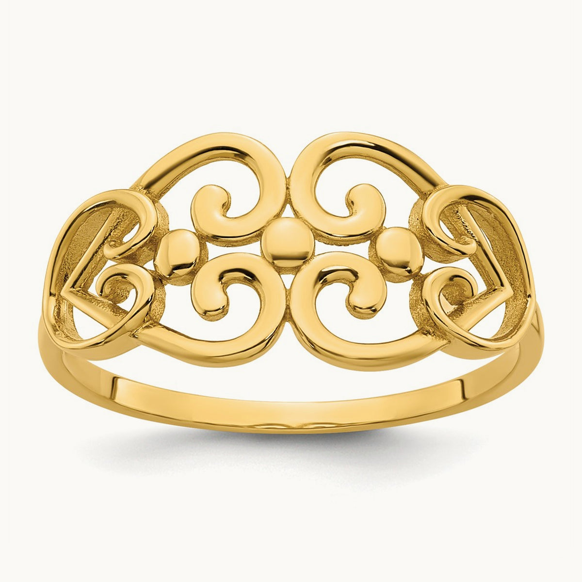 Polished Cut Out Fancy Hearts Design Ring, 14K