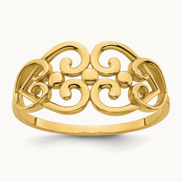 Polished Cut Out Fancy Hearts Design Ring, 14K