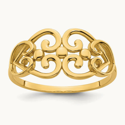 Polished Cut Out Fancy Hearts Design Ring, 14K