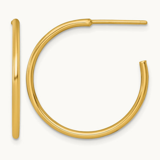 1.5 x Polished Post Hoop Earrings, 25mm, 14K