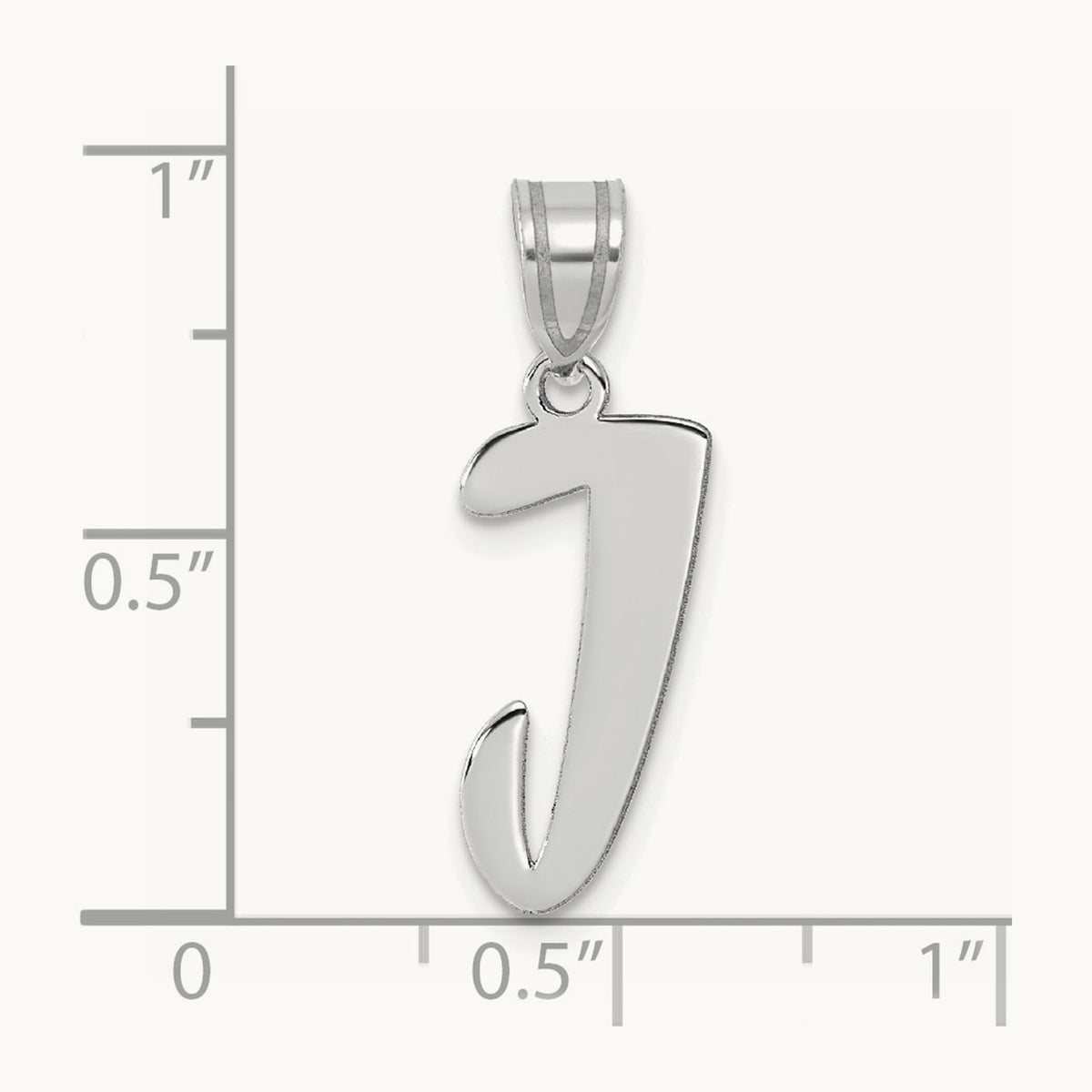 Polished Script Initial Pendant — 14K White Gold, J