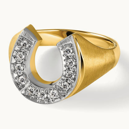 IBGoodman Men's Satin Horseshoe Diamond Complete Ring, 14K Two-tone