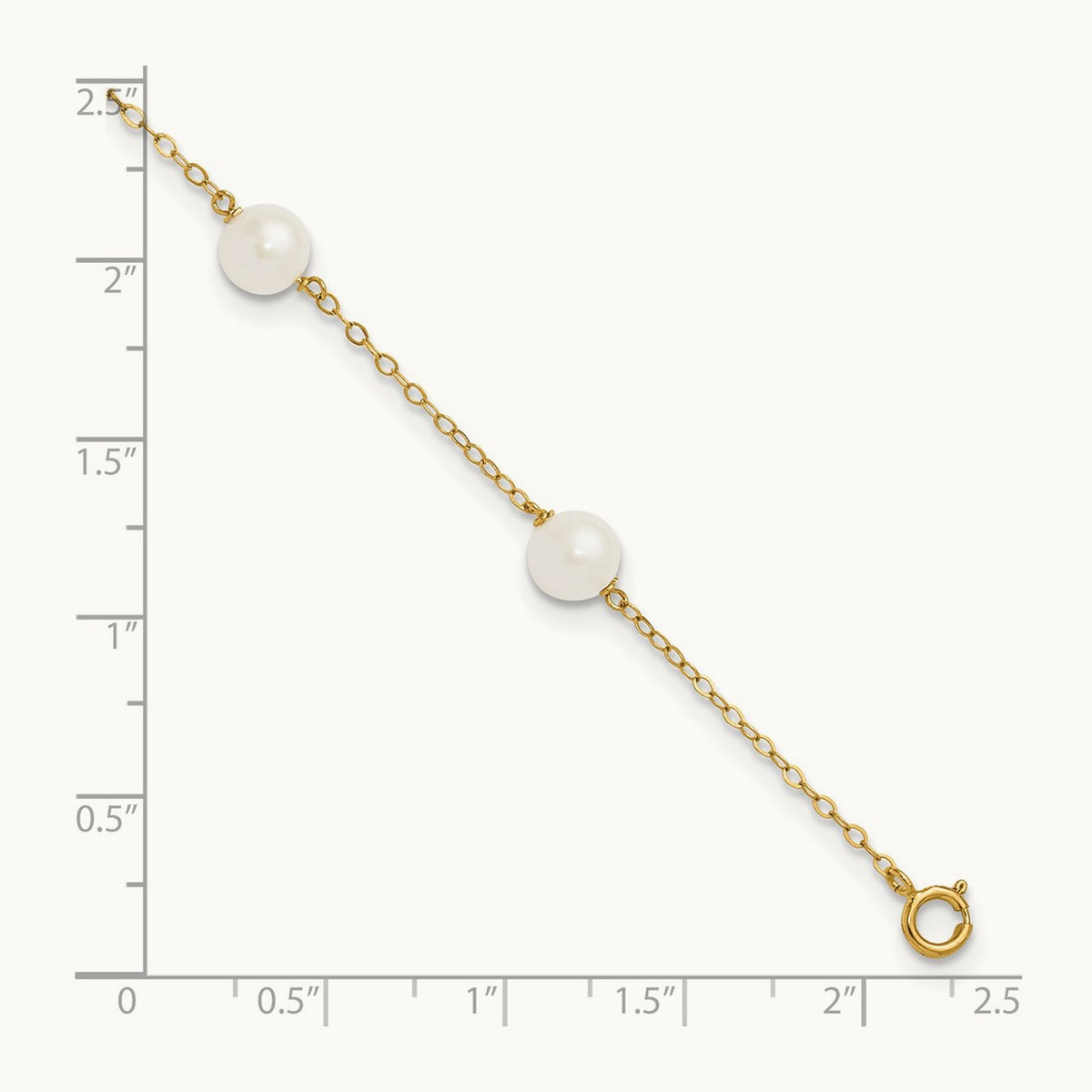 6- White Near Round Freshwater Cultured Pearl 6-station Anklet, 7mm, 14K