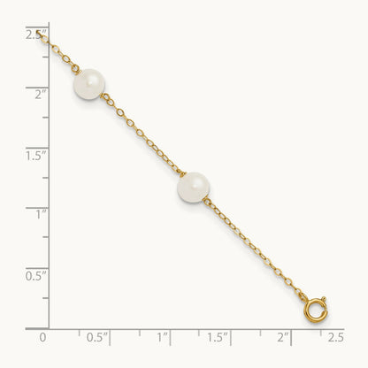 6- White Near Round Freshwater Cultured Pearl 6-station Anklet, 7mm, 14K