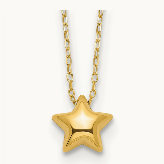 Polished Puffed Star 16.5in Necklace, 14K