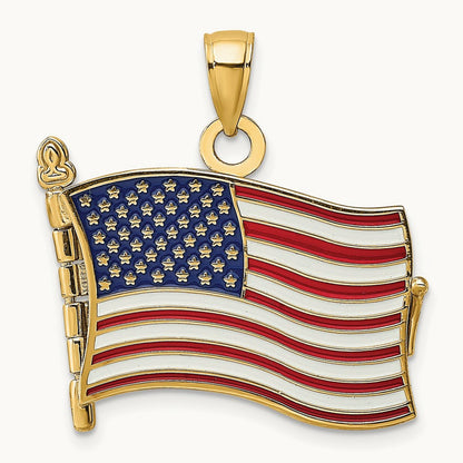 w/ Enamel 3-D Pledge Of Allegiance Flag Book Charm, 14K