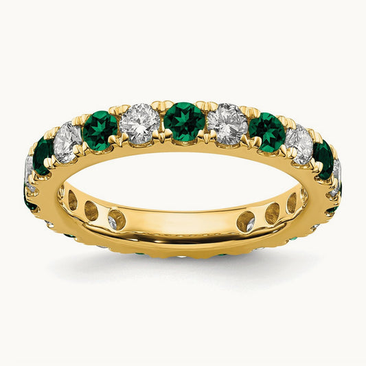 Created Emerald Eternity Band, 0.75-1.25 ct tw Lab-Grown Diamond — 14K Yellow Gold