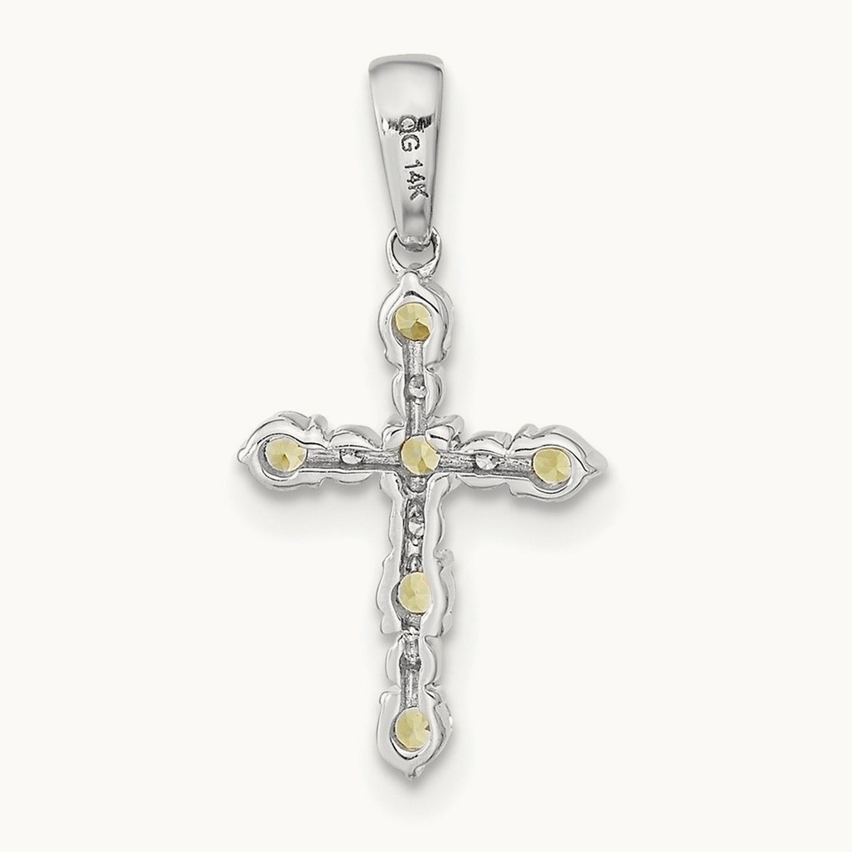 Peridot and Diamond Cross Pendant, 14K White Gold