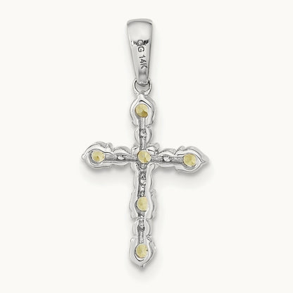 Peridot and Diamond Cross Pendant, 14K White Gold
