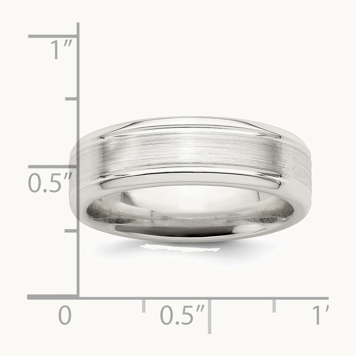 Sterling Silver 6mm Brushed Flat Grooved Beveled Edge Fancy Band