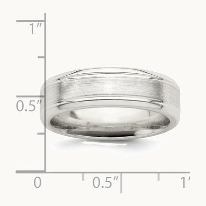 Sterling Silver 6mm Brushed Flat Grooved Beveled Edge Fancy Band