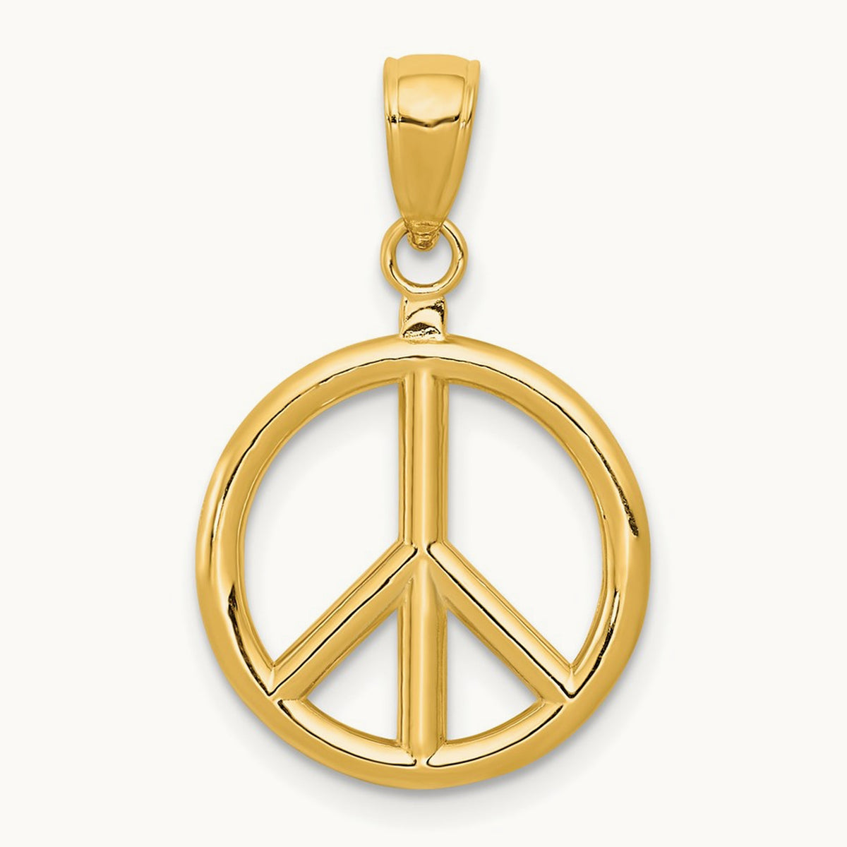 3D Polished Peace Sign Charm — 14K Yellow Gold