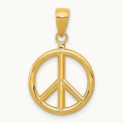 3D Polished Peace Sign Charm — 14K Yellow Gold