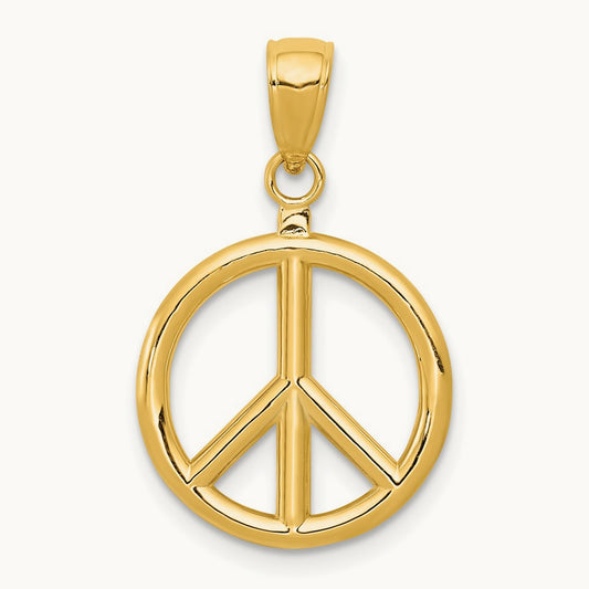 3D Polished Peace Sign Charm — 14K Yellow Gold