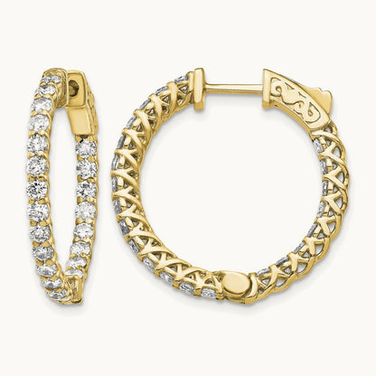 Diamond Round Hoop w/Safety Clasp Earrings, 14K