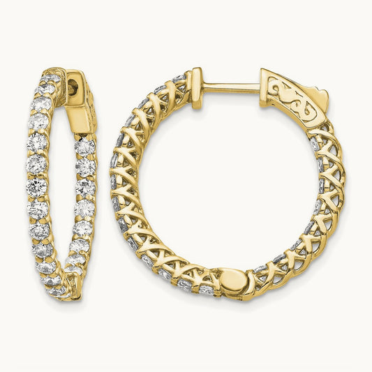 Diamond Round Hoop w/Safety Clasp Earrings, 14K
