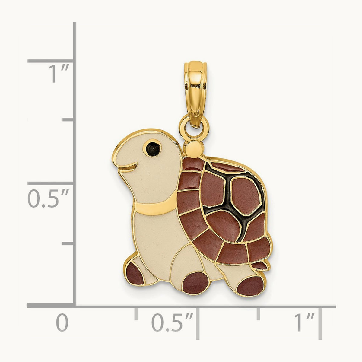 Brown, Tan and Black Enamel Turtle Charm, 14K
