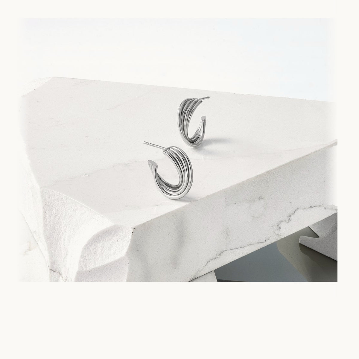 Polished 3-Row Twist J-Hoop Post Earrings — 10K Two-Tone Gold