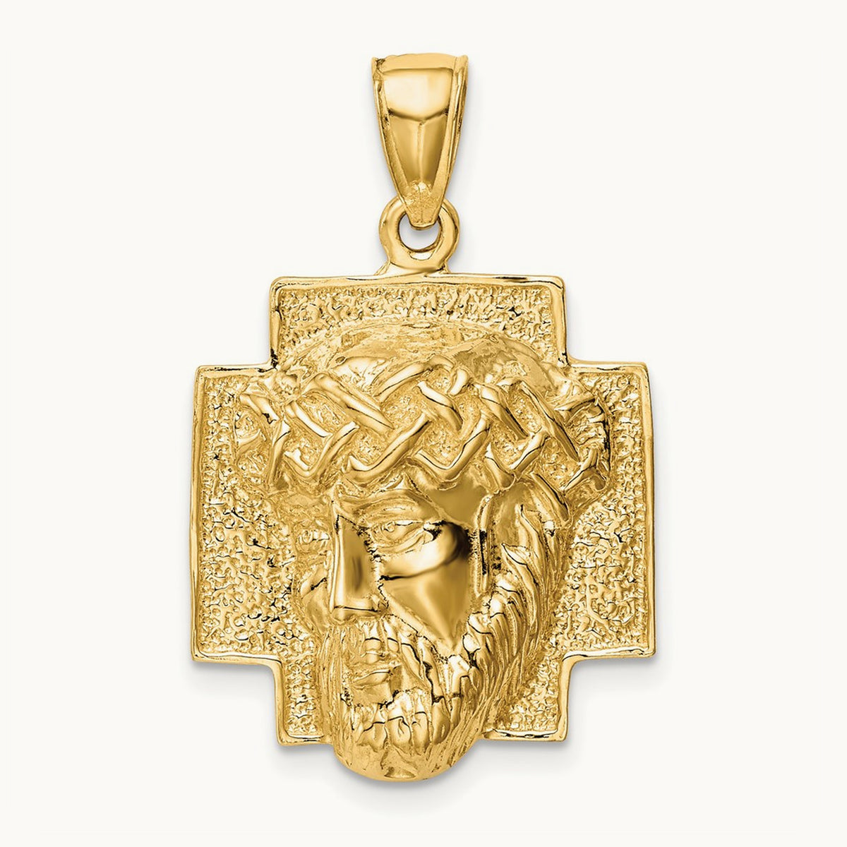 Polished Large Jesus Head With Crown Pendant, 14K Gold