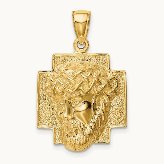 Polished Large Jesus Head With Crown Pendant, 14K Gold
