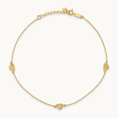 Puff Heart 9in Plus 1in ext. Anklet, 14K