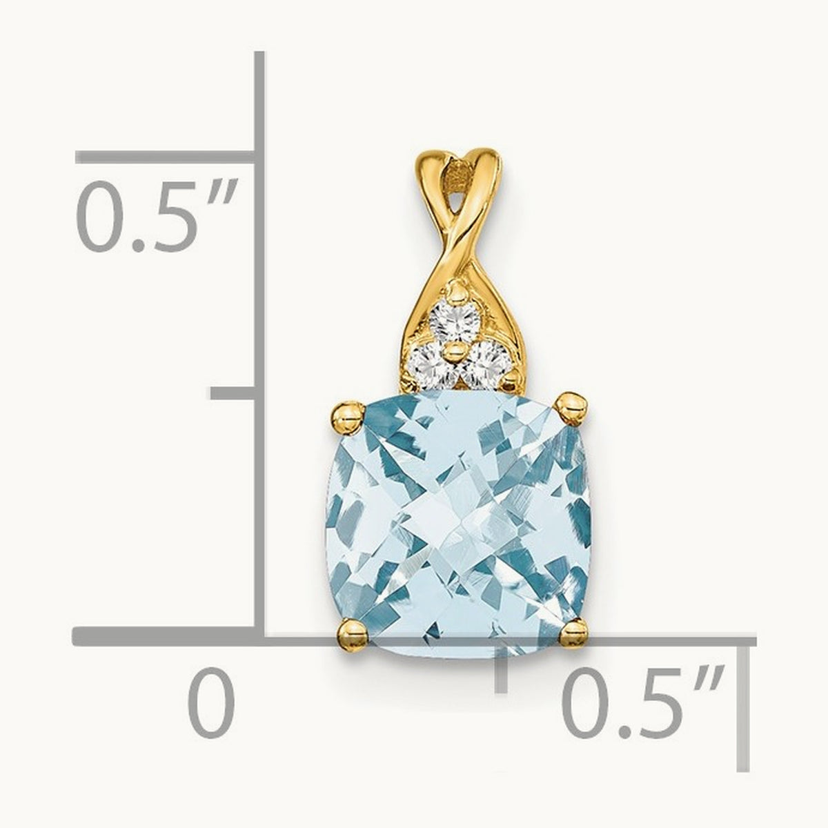 Checkerboard Aquamarine and Diamond Pendant — 14K Yellow Gold