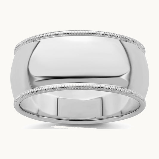 Sterling Silver Rhodium-plated 9mm Half Round Milgrain Band