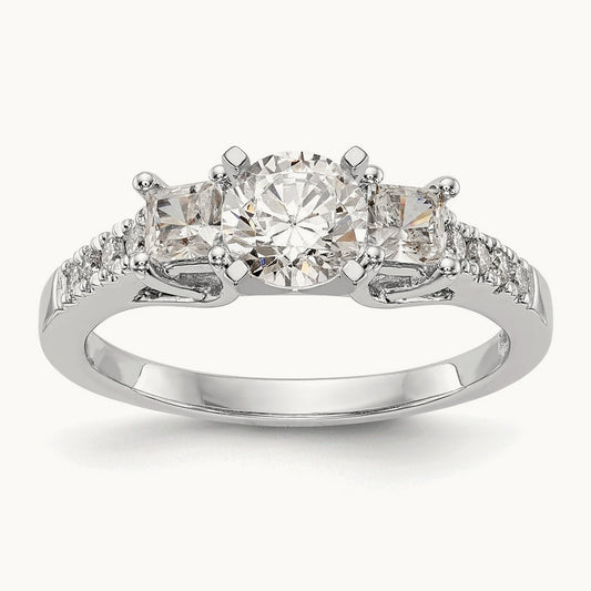 3-Stone Diamond Peg Set Semi-mount Engagement Ring, 14K White Gold