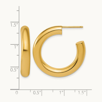 5.0 x Polished Post Hoop Earrings, 30mm, 14K