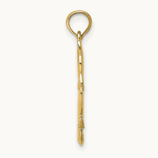 3-D Polished and Bow Sitting Cat Charm, 14K