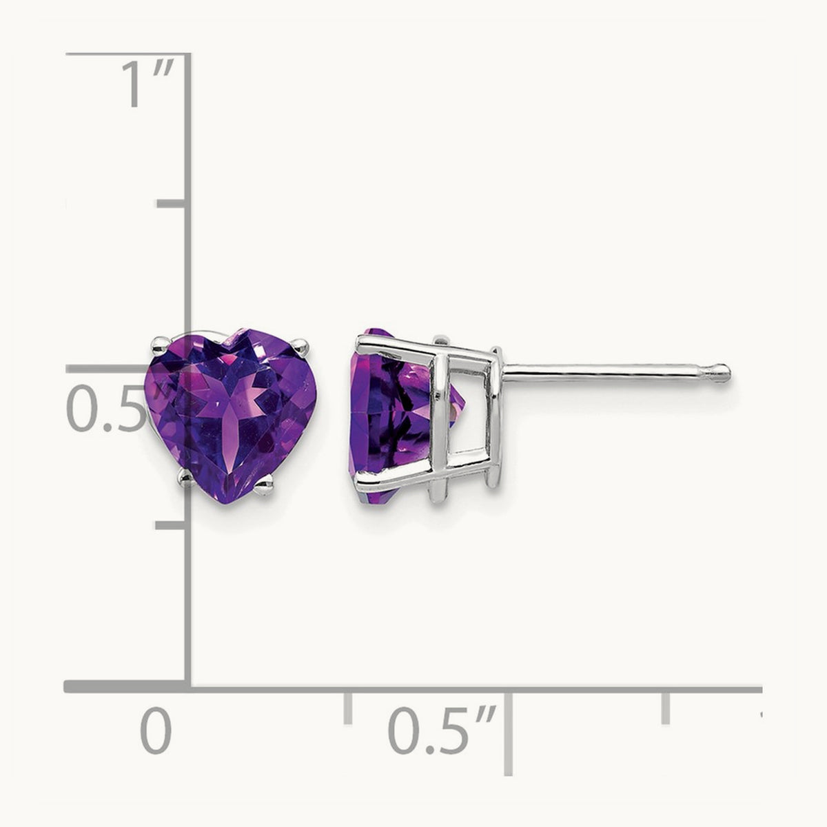 Heart Amethyst Earrings, 7mm, 14K White Gold