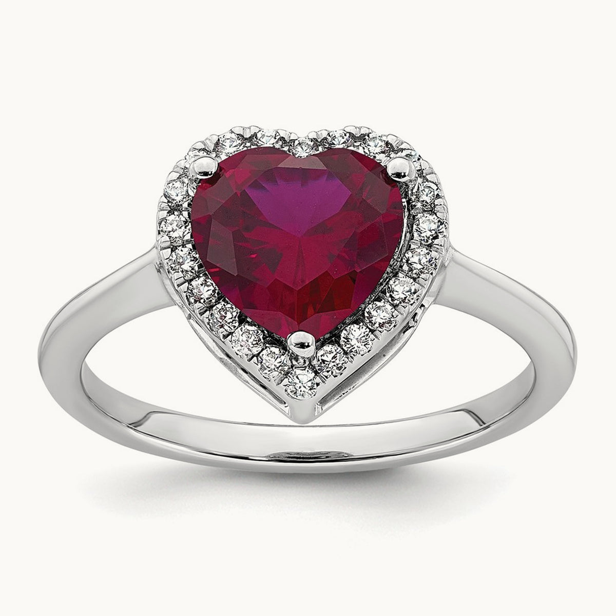 Natural Ruby Heart Ring, 0.15 ct tw Lab-Grown Diamond
